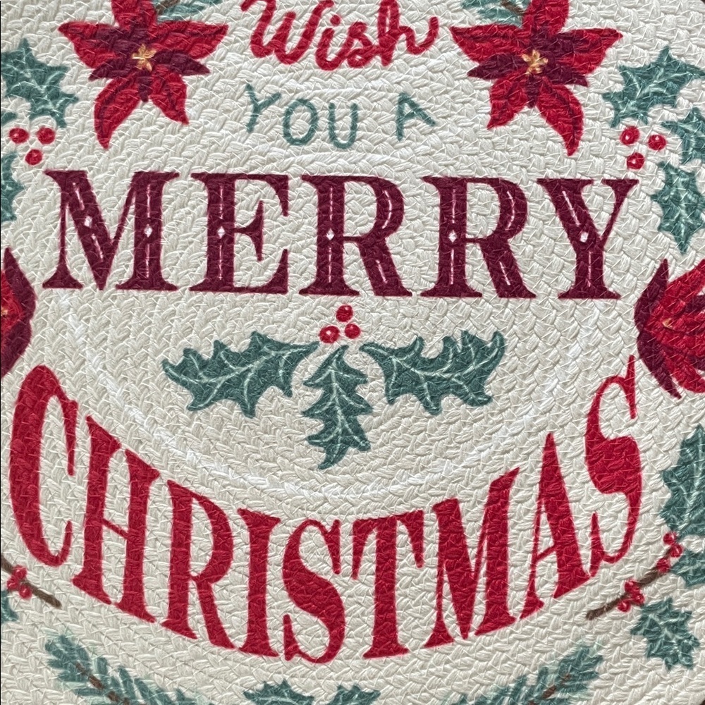 St. Nicholas Square 2 Round Braided Red and Green Merry Christmas Placemats - Picture 3 of 6